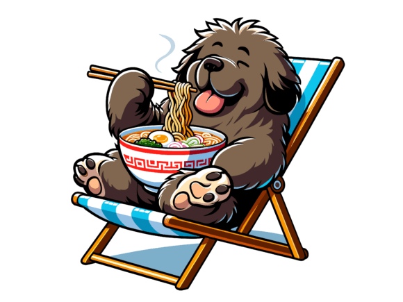 Newfoundland Dog with a Bowl of Ramen